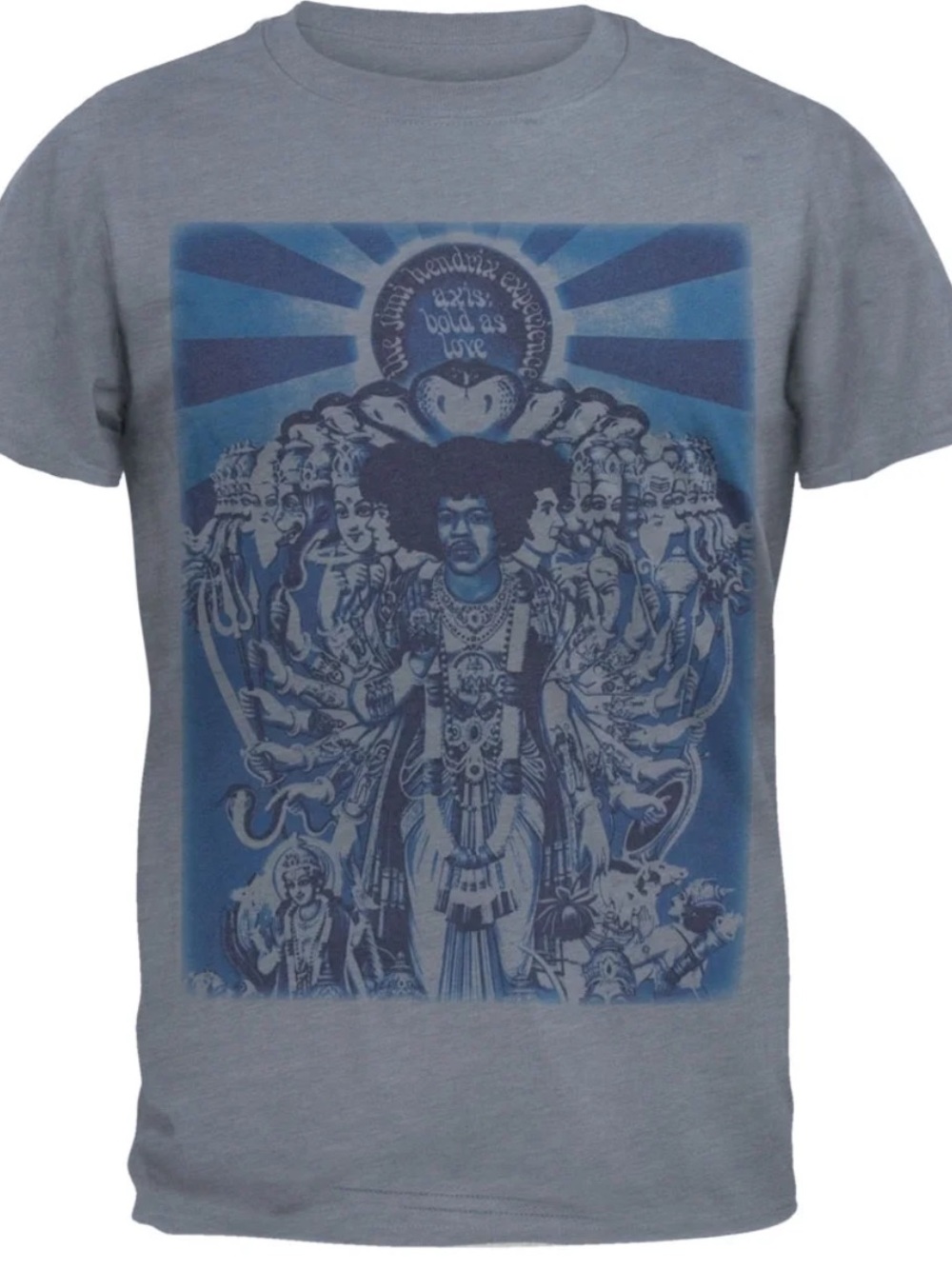 Authentic Hendrix Men's Graphic Crew Neck T-Shirt Blue Jimi Hendrix Size L